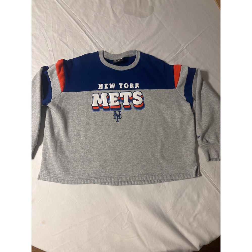 New Era New York Mets Sweatshirt Womens L Gray Blue MLB Graphic 213417